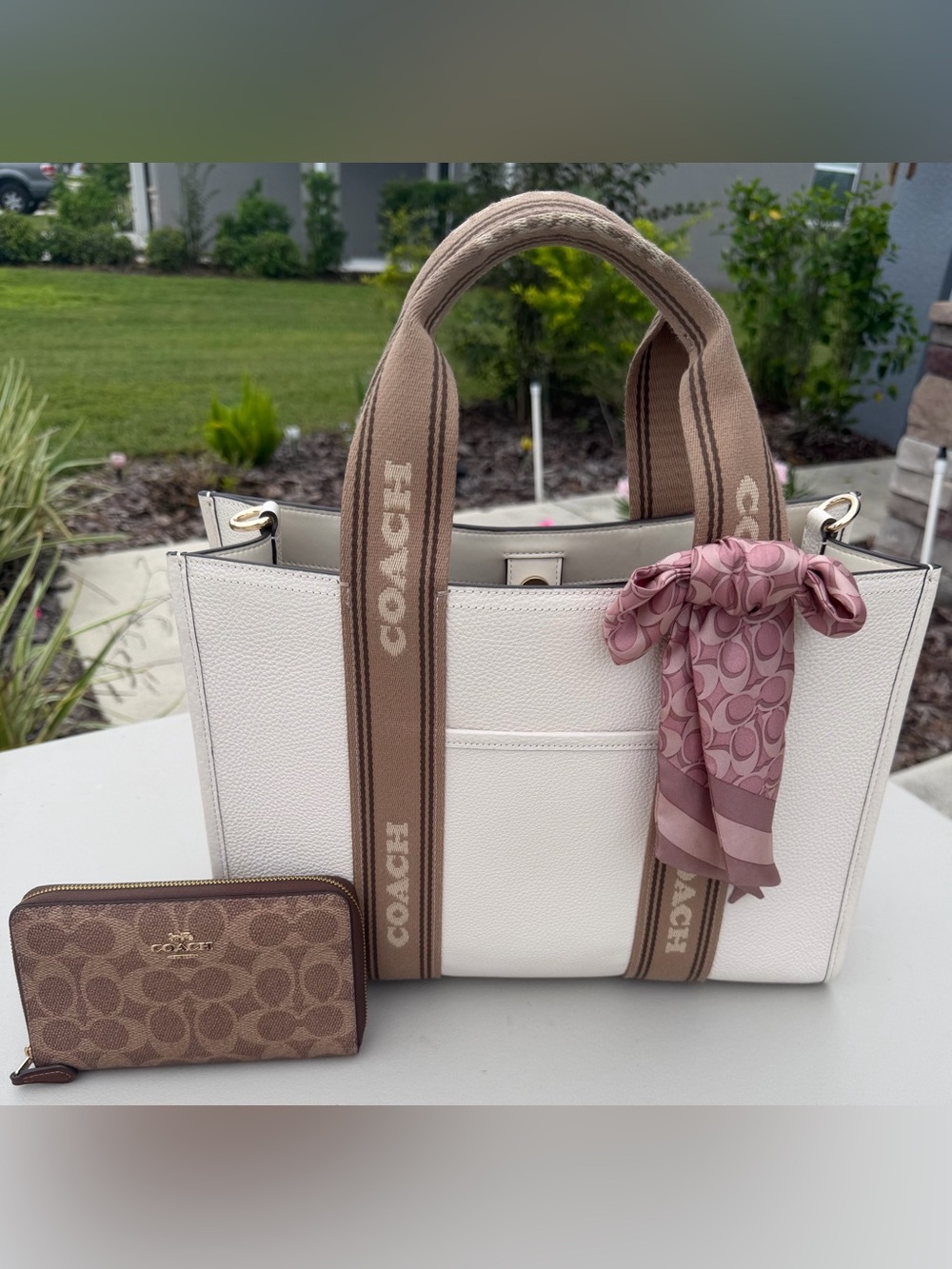COACH White Pebbled Leather Purse & COACH Wallet